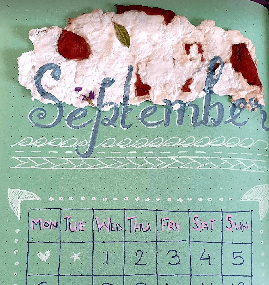 journal cover page september with hand made paper