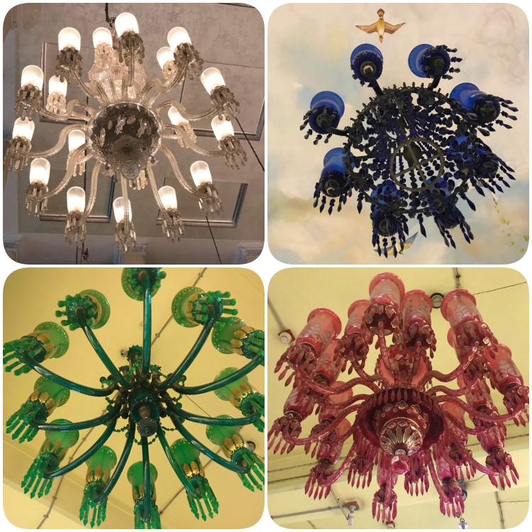 collage of colourful chandeliers at the salar jung museum hyderabad