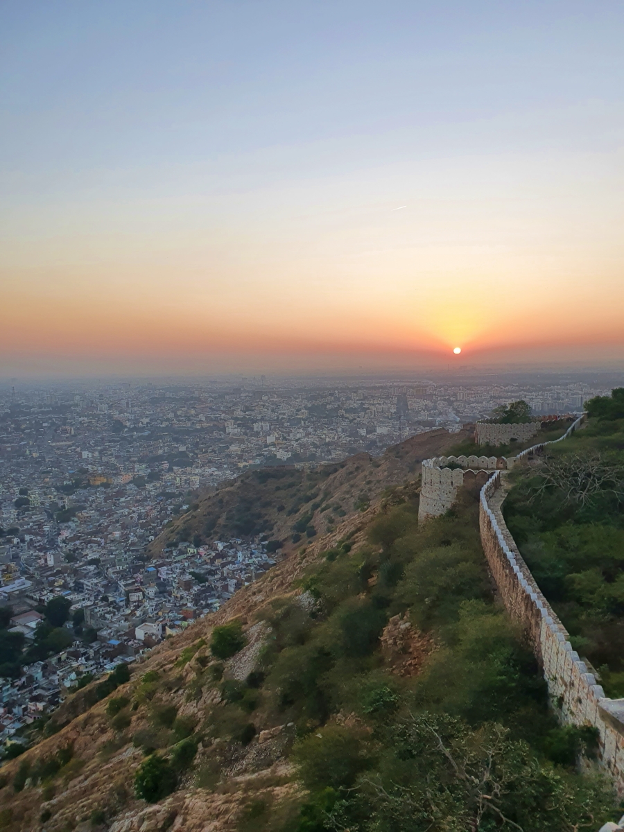 jaipur city view at sunset from nahargarh fort
