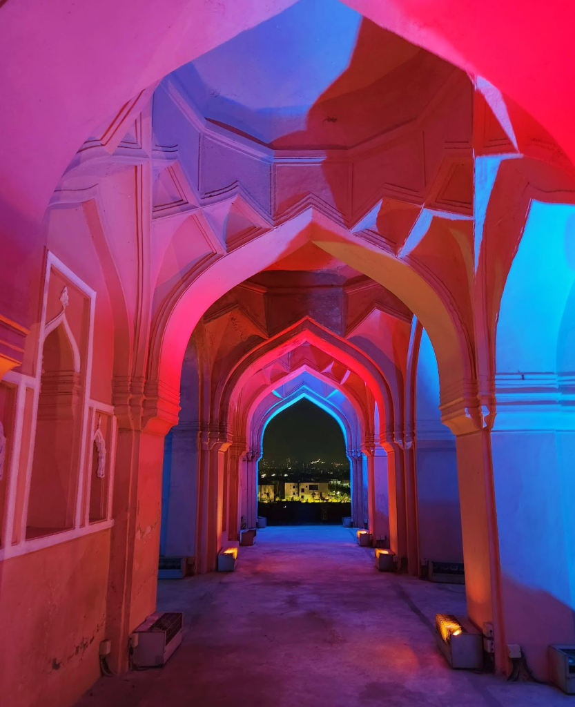 Taramati Baradari Hyderabad at night