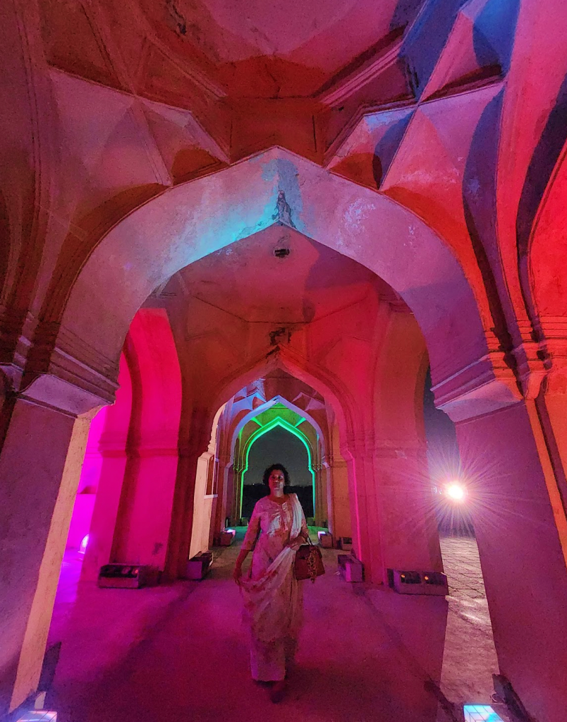 Taramati Baradari Hyderabad at night