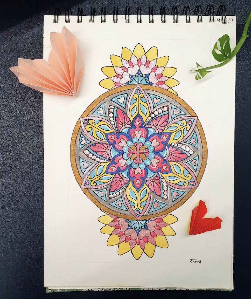 Valentine's day mandala with paper hearts