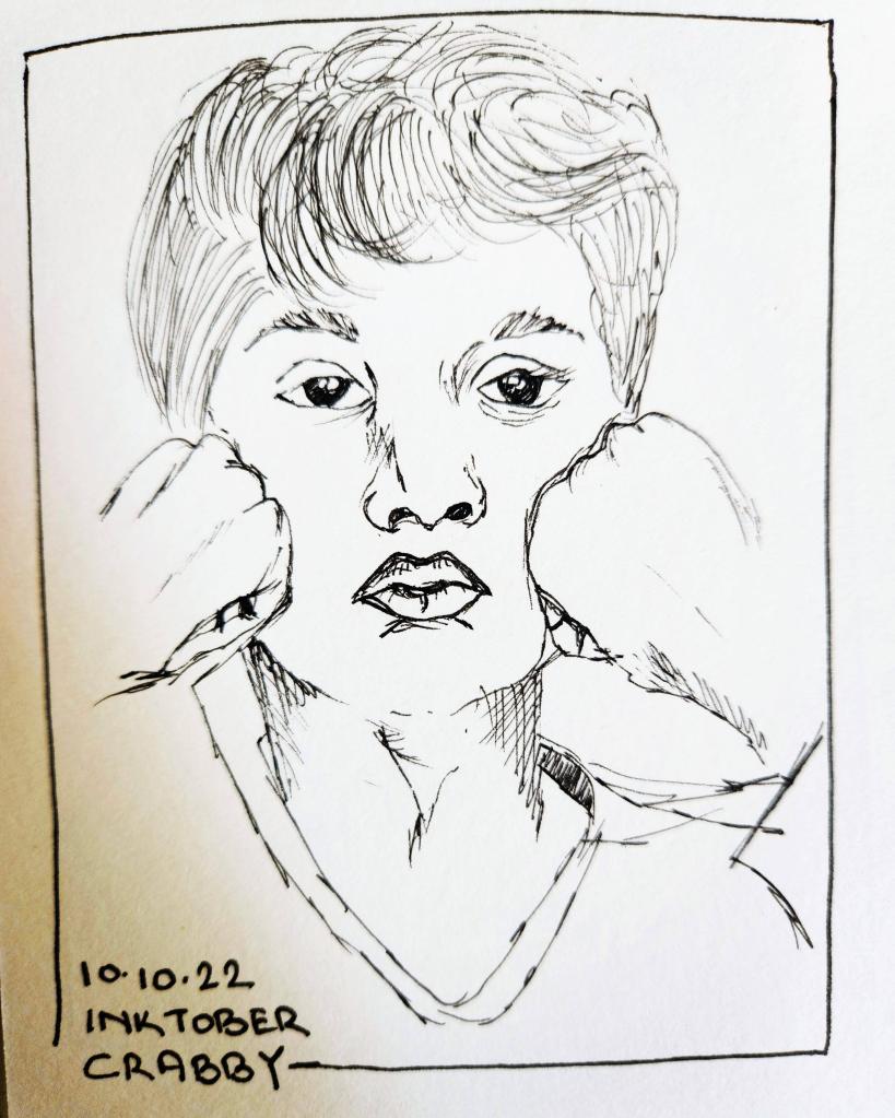 Inktober 2022 Day 10 prompt: Crabby. Sketch of a child looking grumpy with both his fists on his cheeks