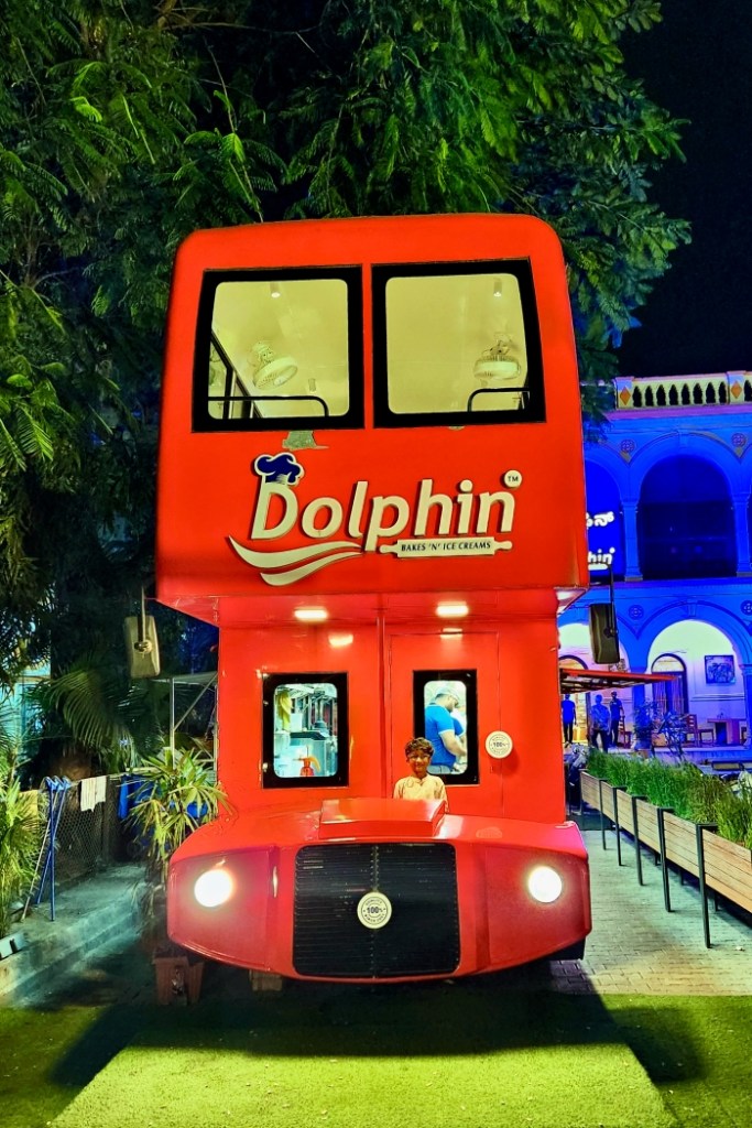 a red bus converted into a restaurant in mysore