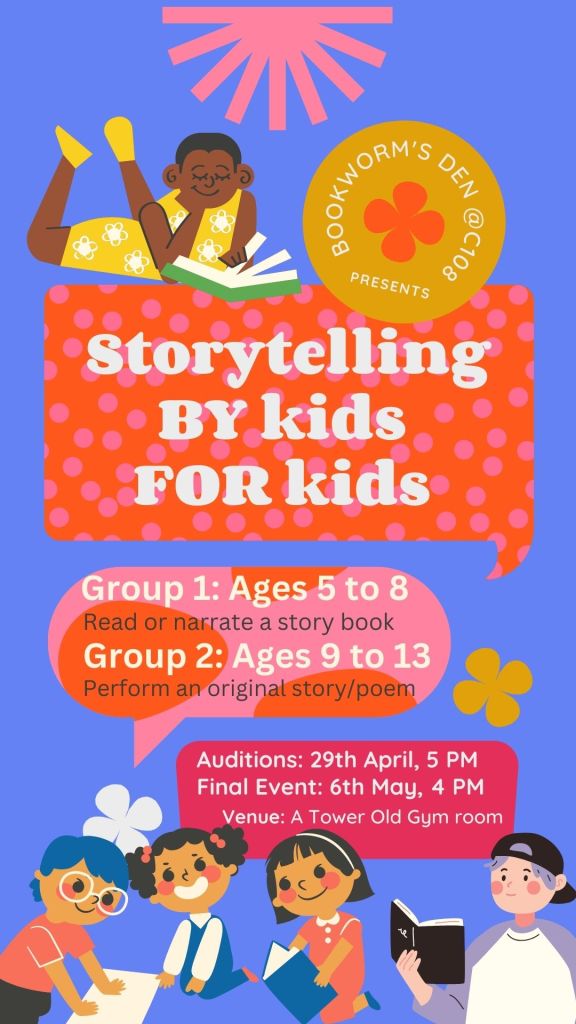 colourful poster for a storytelling event for kids