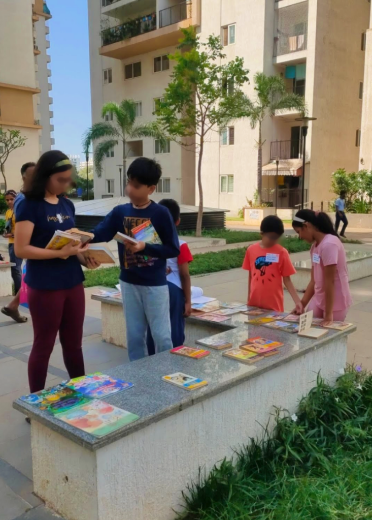 Kids participating in a book swap