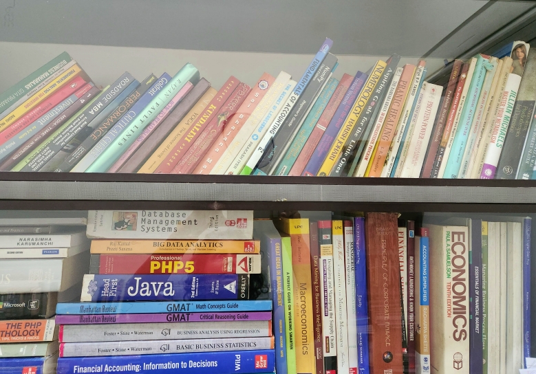 stack of library books