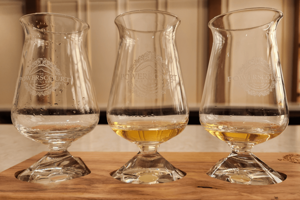 3 shots of whiskey at Powerscourt Distillery