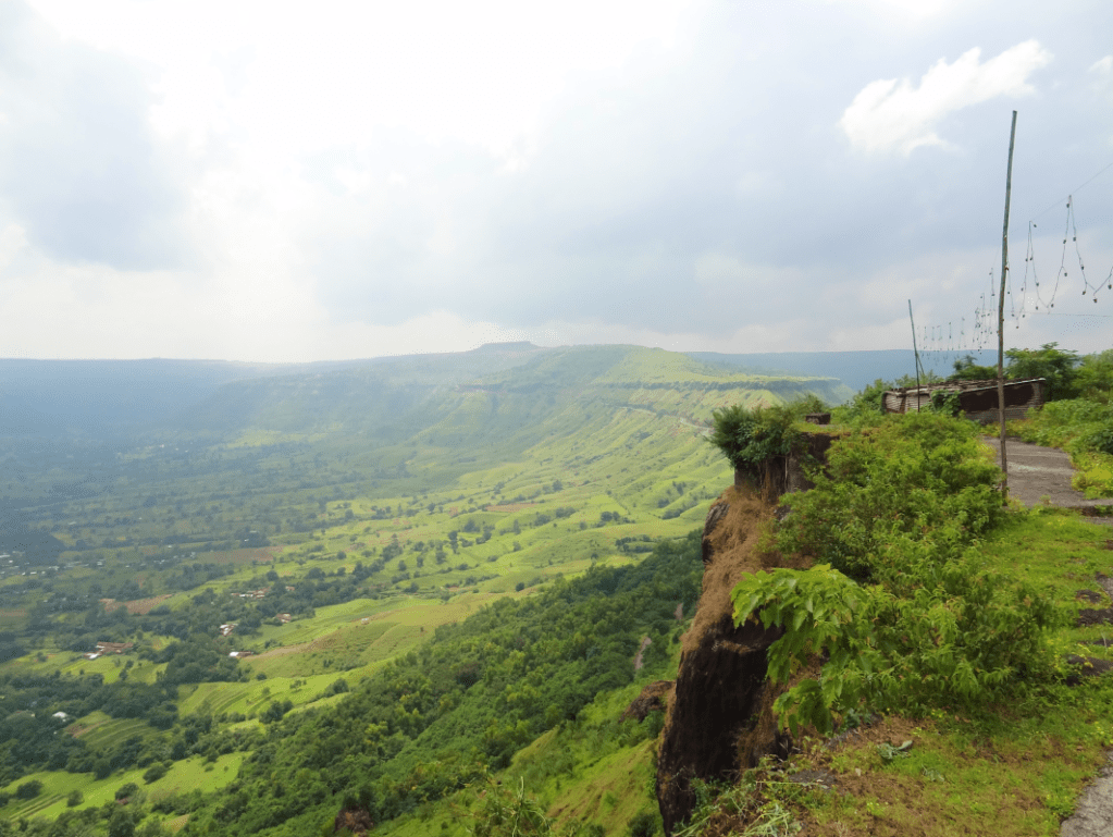 View of the valley from Sajjangad Fort in the monsoon season