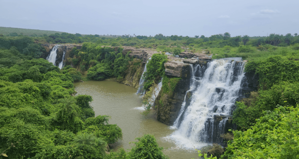 View of Ethipothala Waterfalls from Haritha Resort
