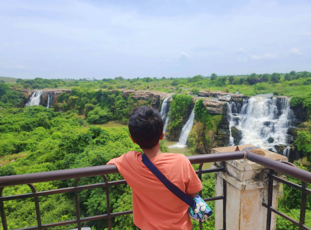 View of Ethipothala Waterfalls from Haritha Resort