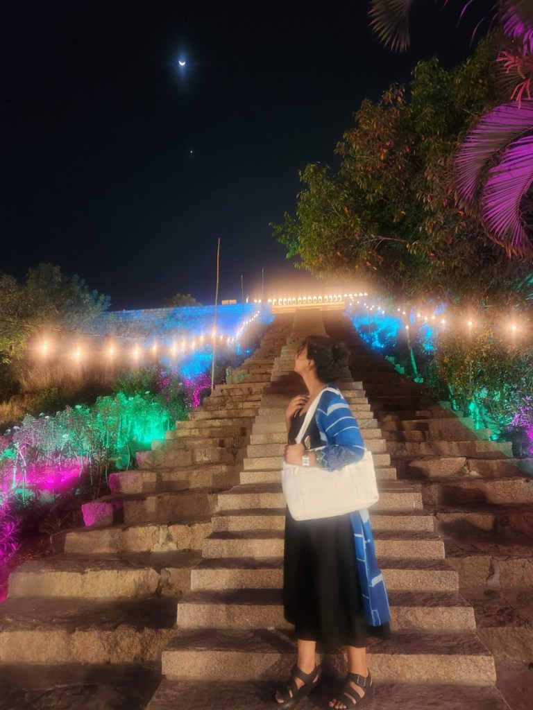 Moonlight stairs Taramati Baradari Hyderabad at night